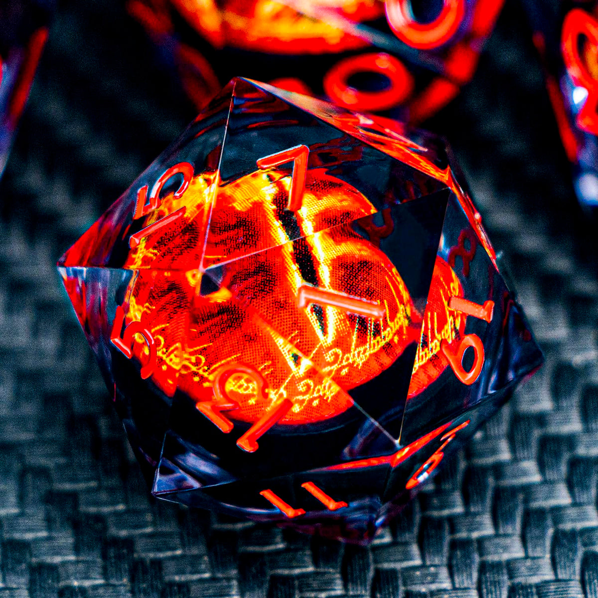 ARUOHHA Gazes Eye resin dice close-up with piercing eye core for dramatic gameplay