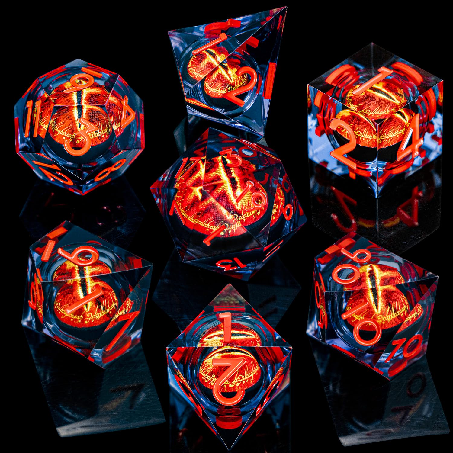 ARUOHHA resin dice with liquid core; colors shimmer during rolls