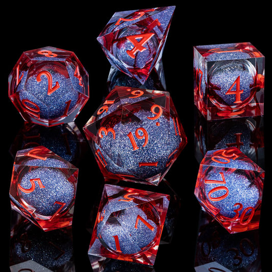 ARUOHHA liquid-core dice display shifting visuals for dramatic rolls.