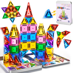 Asago 52-piece mini magnetic tiles travel set for on-the-go creative building