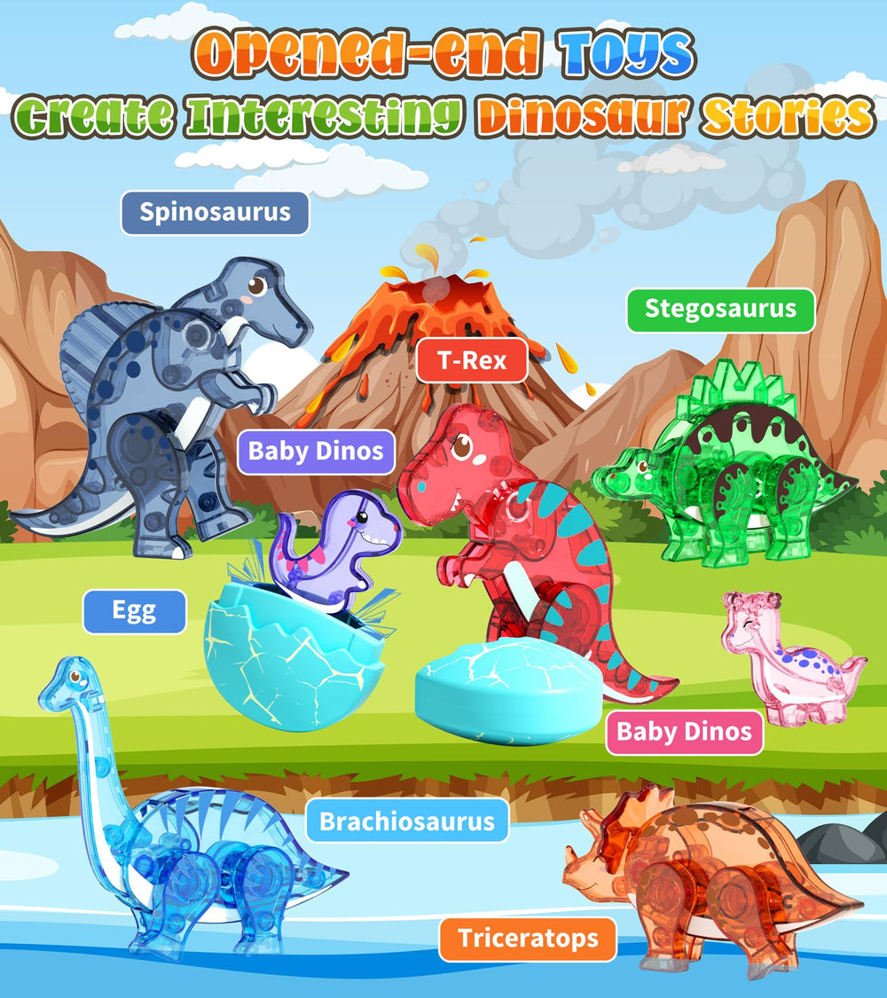 Asago dinosaur tiles set dino world with vibrant habitats to spark creativity.