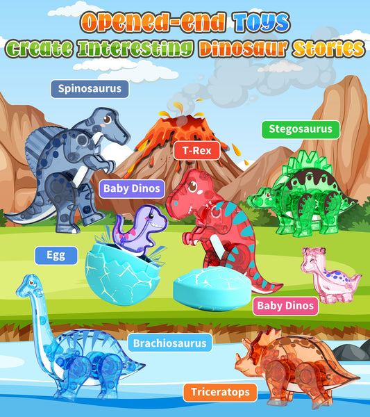 Asago dinosaur tiles set dino world with vibrant habitats to spark creativity.