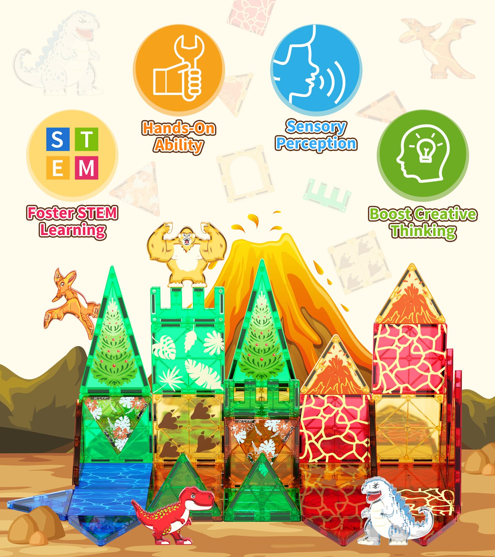 Asago Dinosaurs Tiles assembly-play shows kids combining worlds in creative exploration.