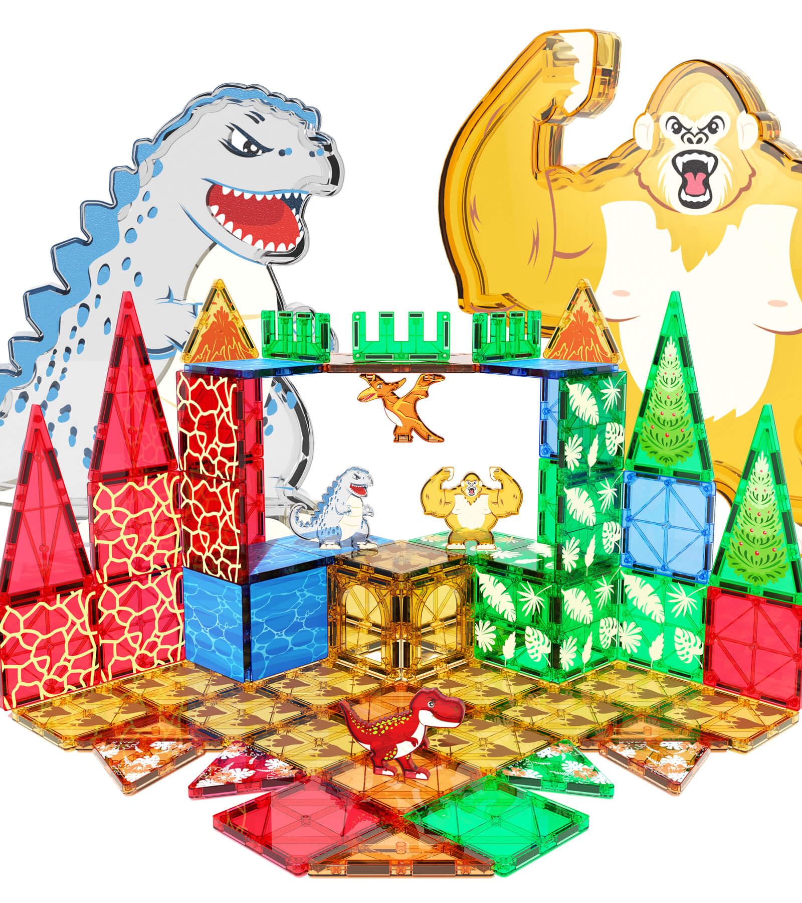 Asago Dinosaurs Tiles create a vivid dino world with magnetic connections for easy building.