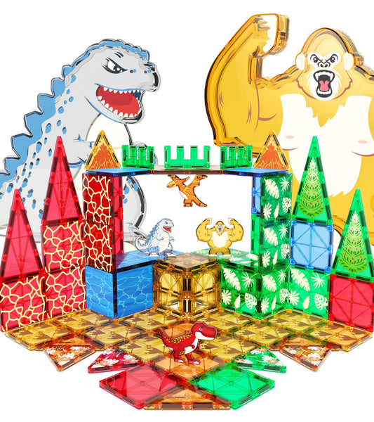 Asago Dinosaurs Tiles create a vivid dino world with magnetic connections for easy building.