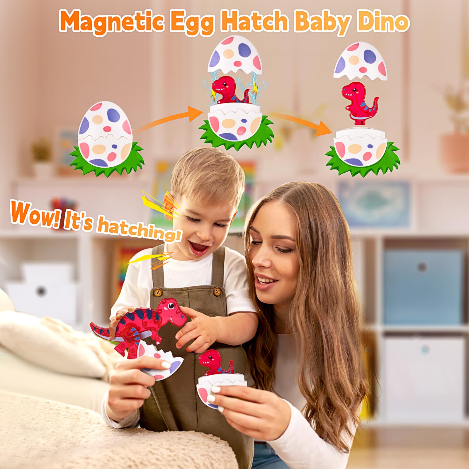 Asago hatchling dinos magnetic tiles invite hands-on exploration and fine motor skills.