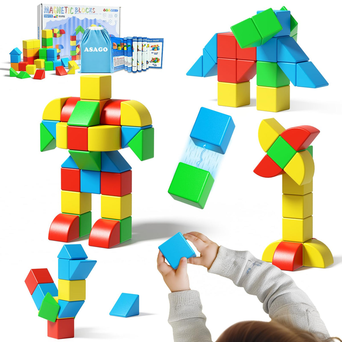 Asago magnetic blocks cubes in 1.34in size, sturdy and easy to grip for toddlers.