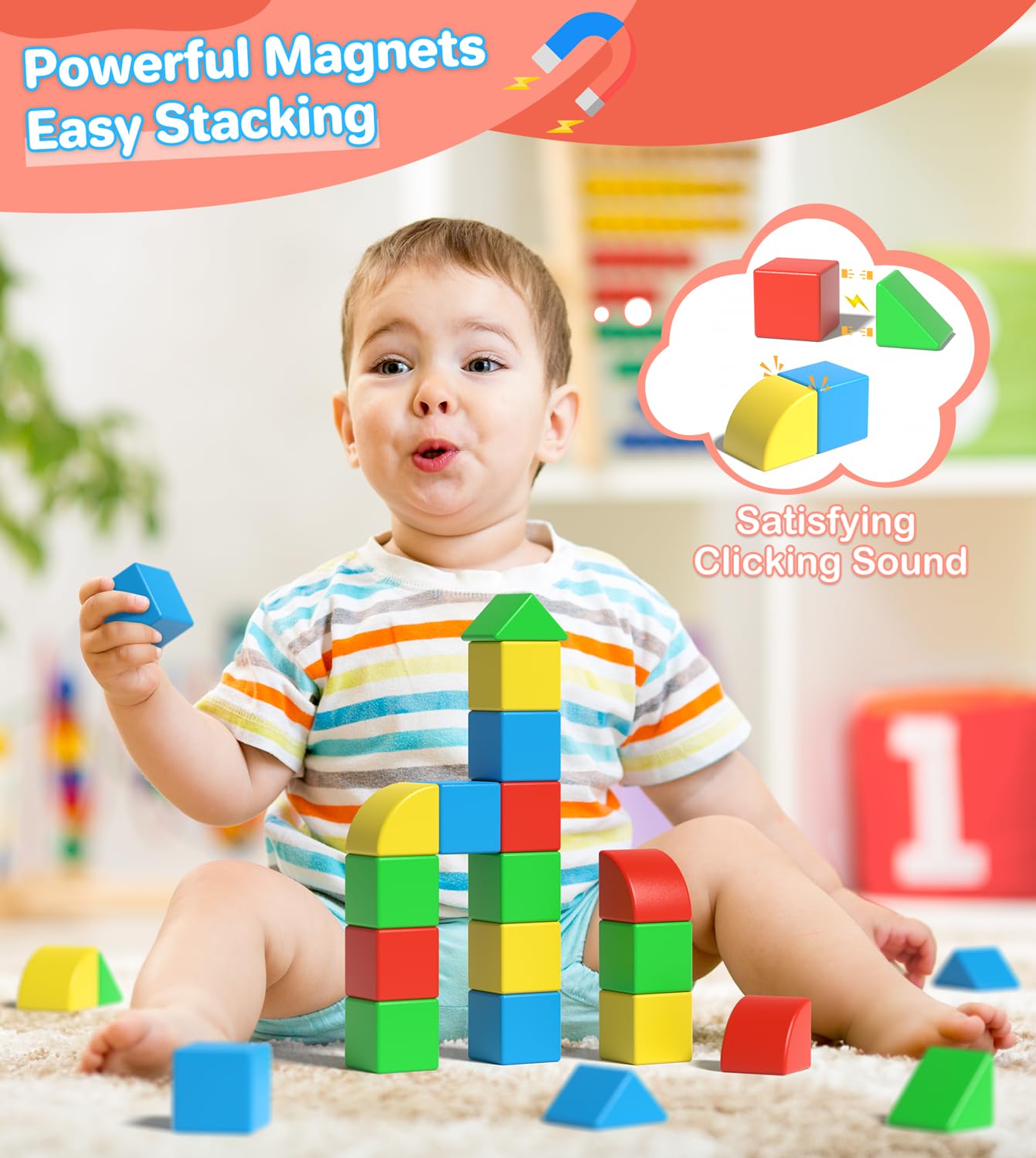 Asago magnetic blocks feature twenty cubes in five colors.