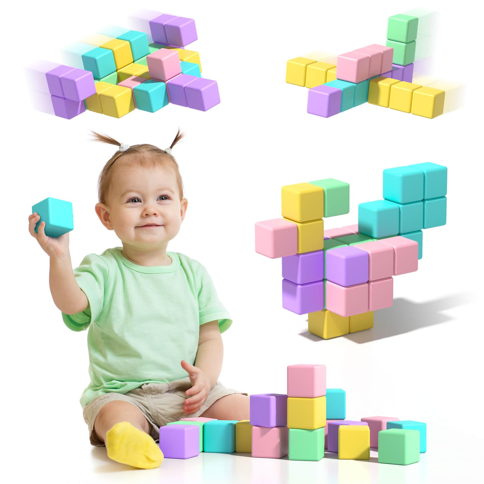 Asago magnetic blocks on a table stimulate open-ended play and fine motor exploration.