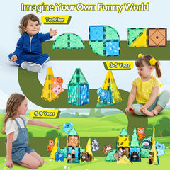 Asago magnetic tiles 3D building prairie demonstrates expandable play and cross-brand compatibility.