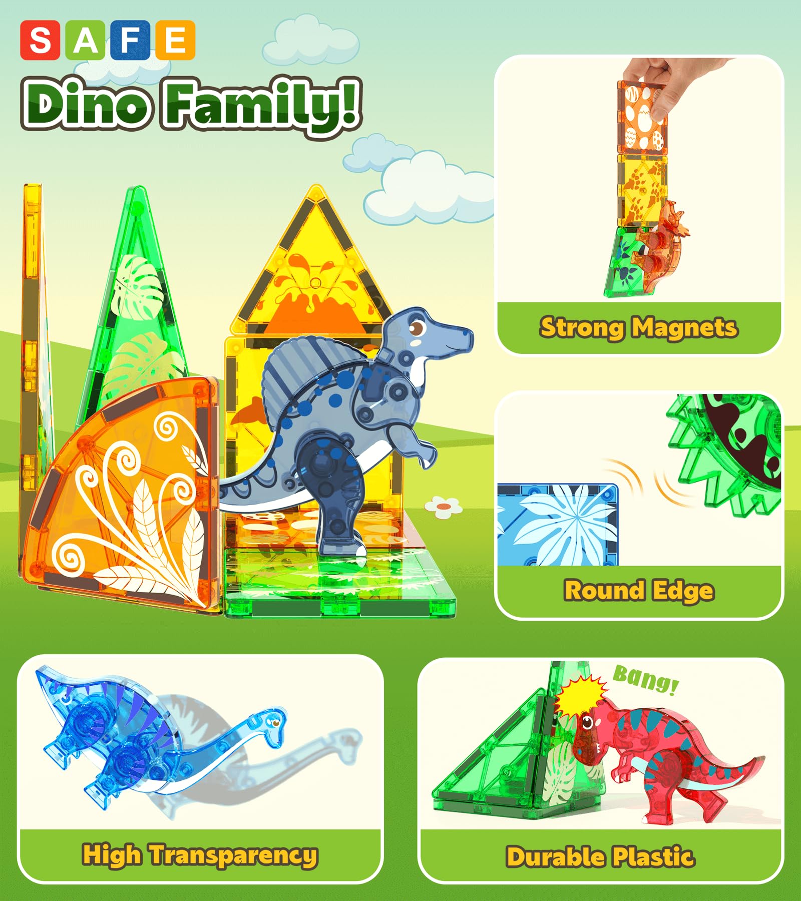 Asago dinosaur tiles - adjustable heads and limbs enable dynamic poses for lifelike play.