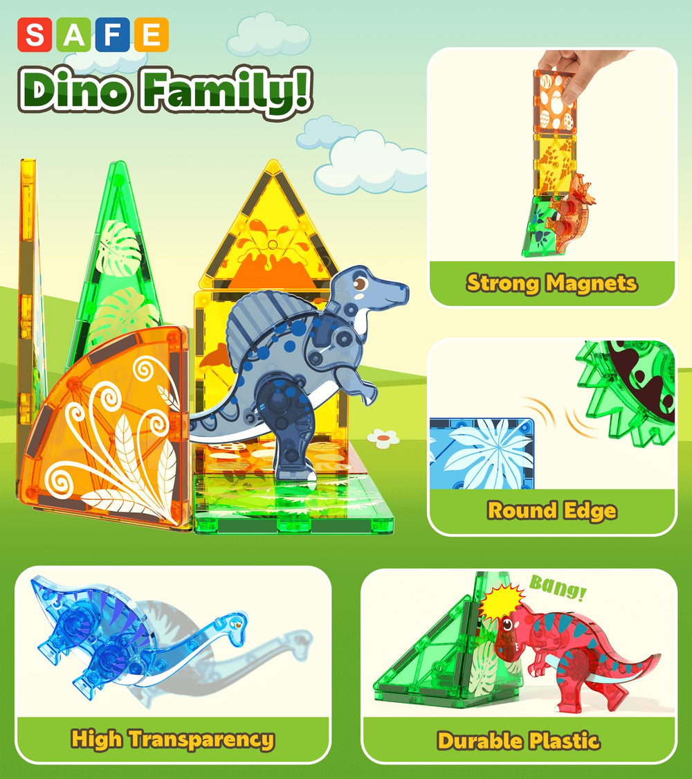 Asago dinosaur tiles - adjustable heads and limbs enable dynamic poses for lifelike play.