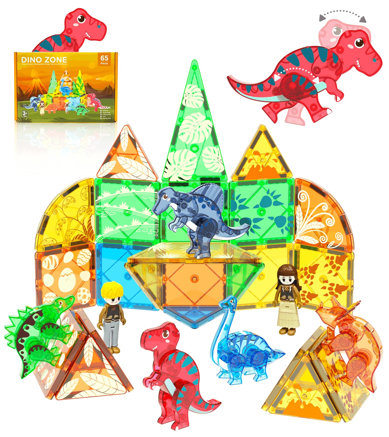 Asago magnetic tiles dinosaurs - dynamic figurines spark imaginative storytelling.