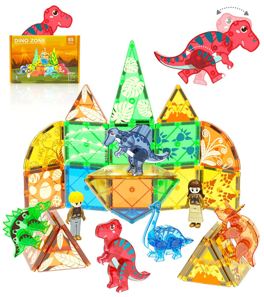 Asago magnetic tiles dinosaurs - dynamic figurines spark imaginative storytelling.