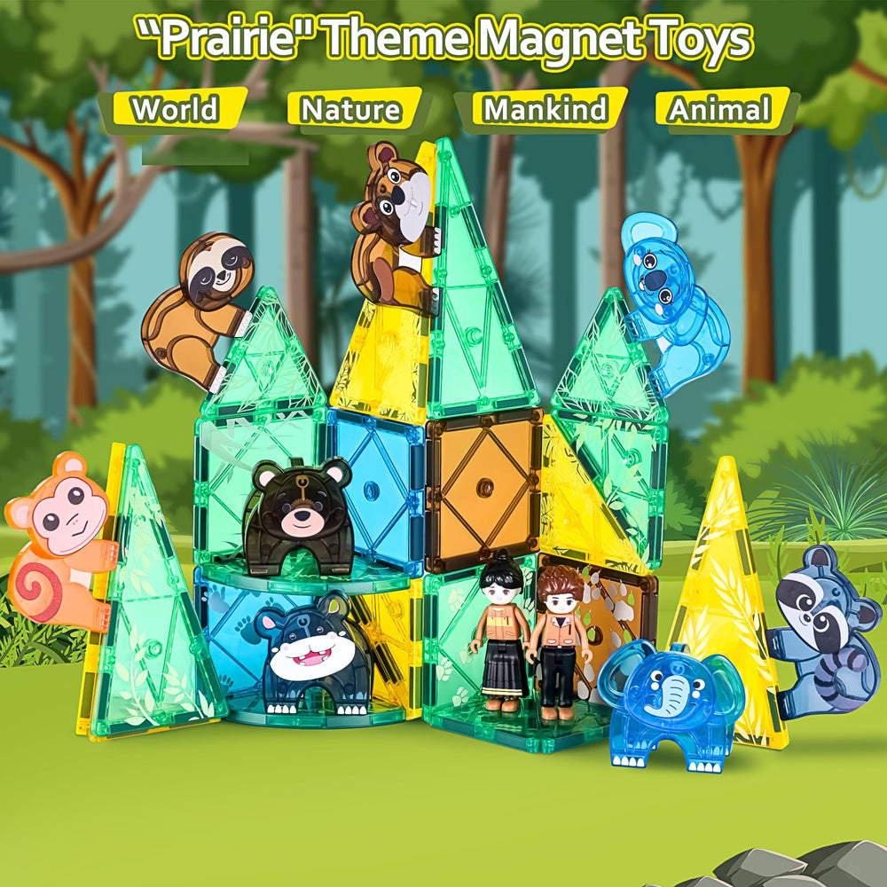 Asago magnetic tiles jungle cabin structure shows 3D builds spark storytelling adventures.