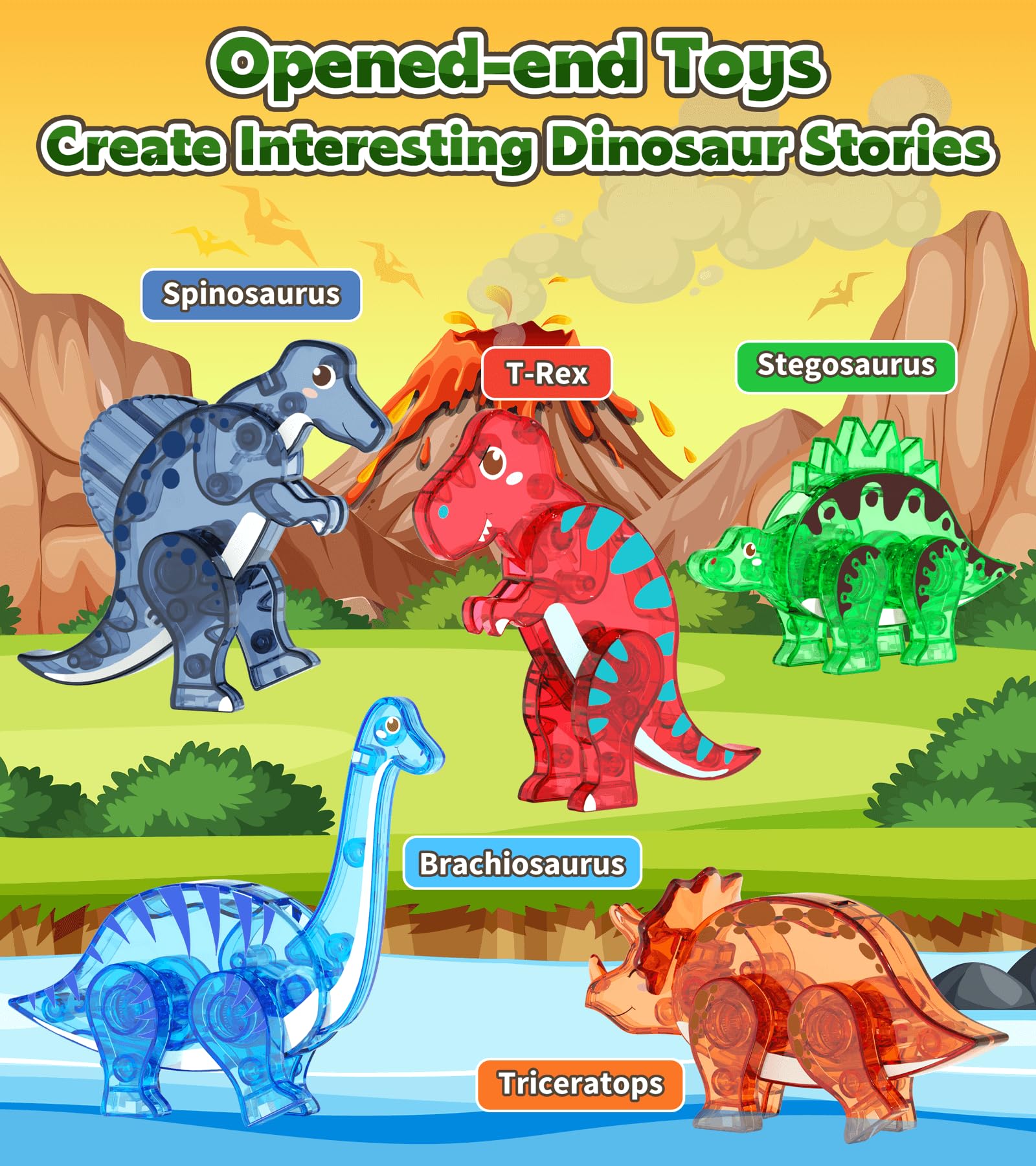Asago magnetic tiles volcano tile - enhances diorama construction for immersive Jurassic play.