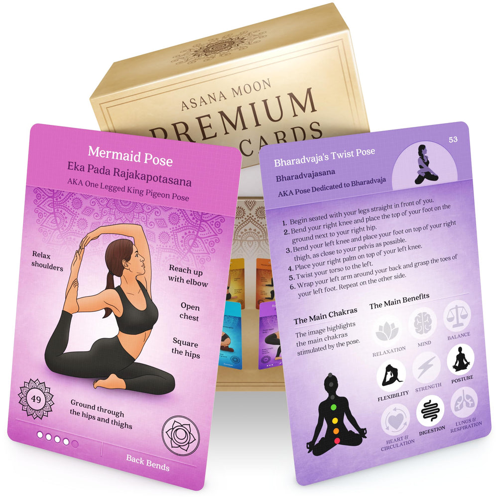 Asana Moon Premium Yoga Cards deck with pose illustrations for home practice