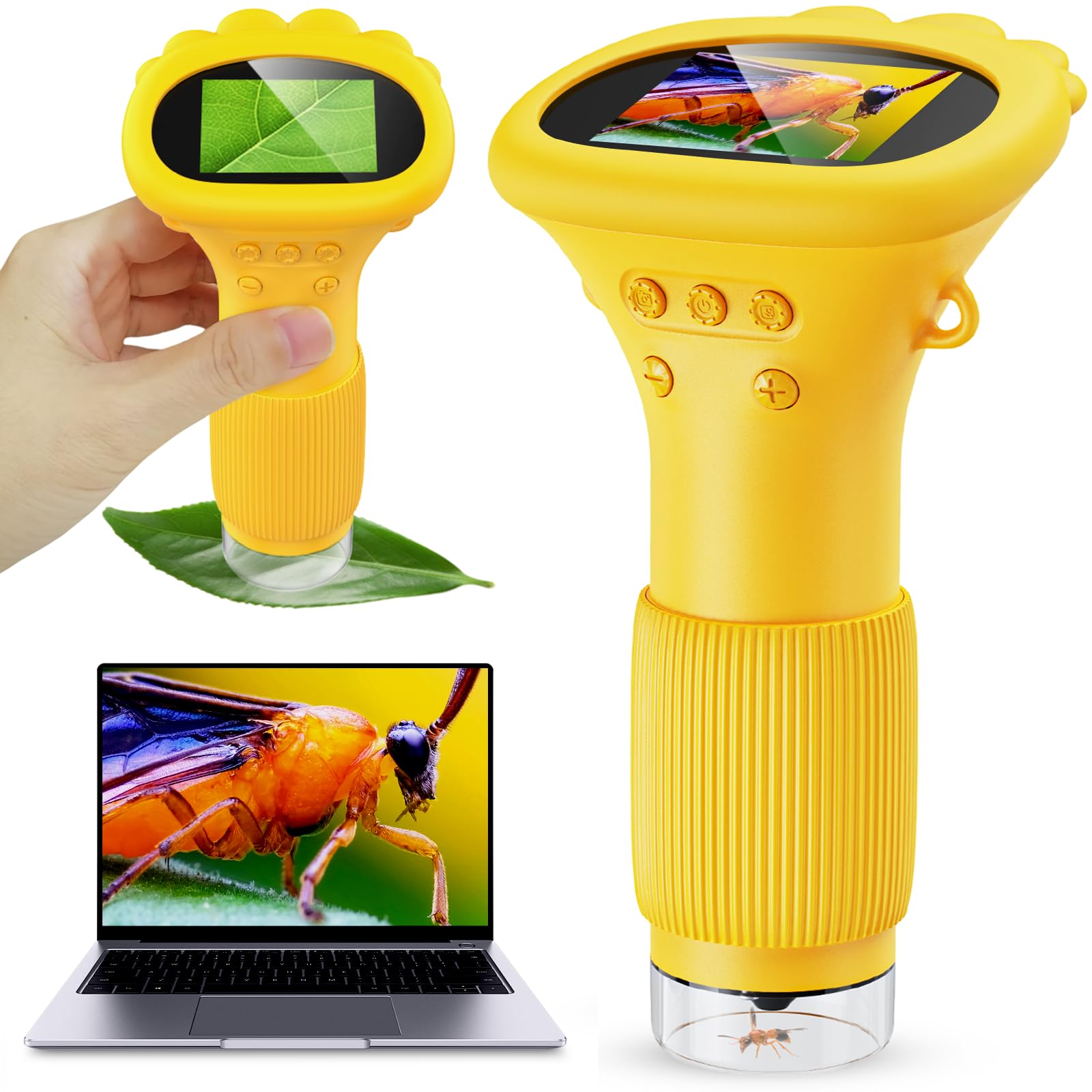Ashfly Kids Microscope with 2-inch screen for vivid detail viewing.