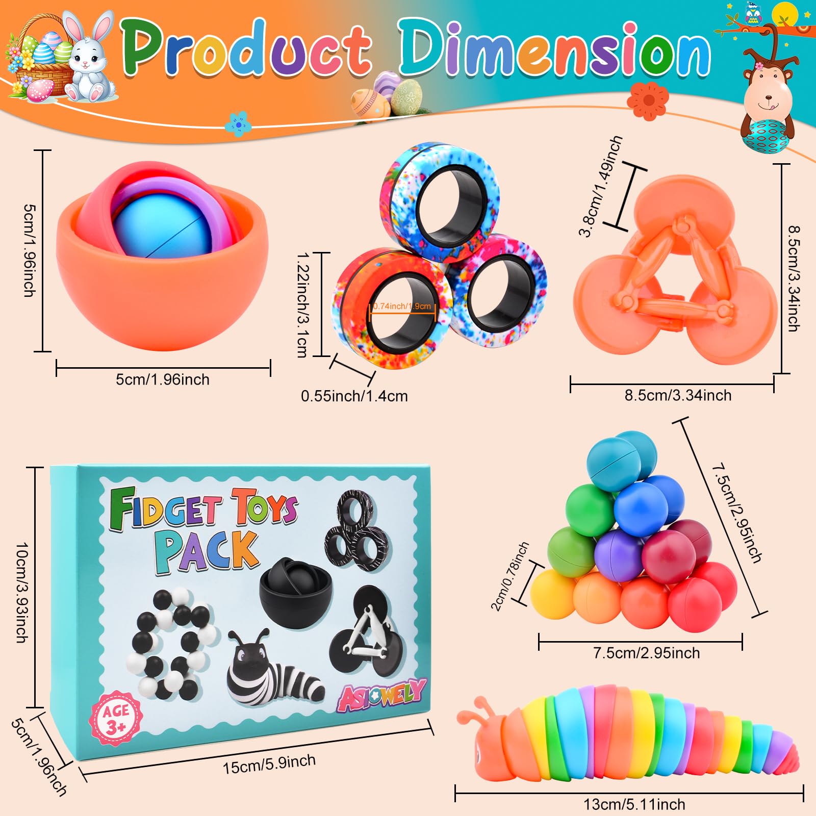 ASIOWELY magnetic rings fidget set aids finger dexterity and desk calm