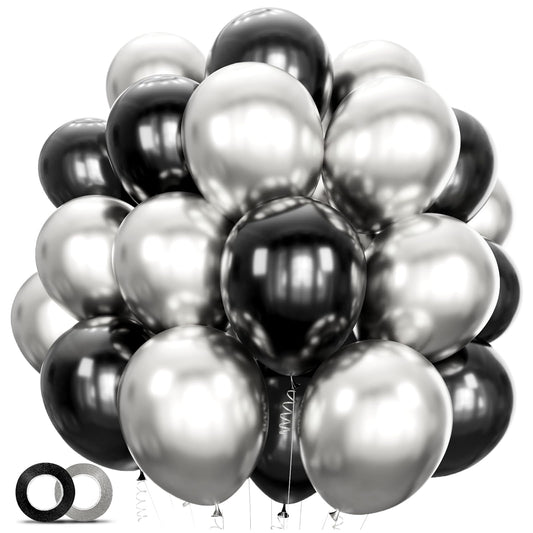 ASIYUHY black and silver balloons pack perfect for elegant party décor.