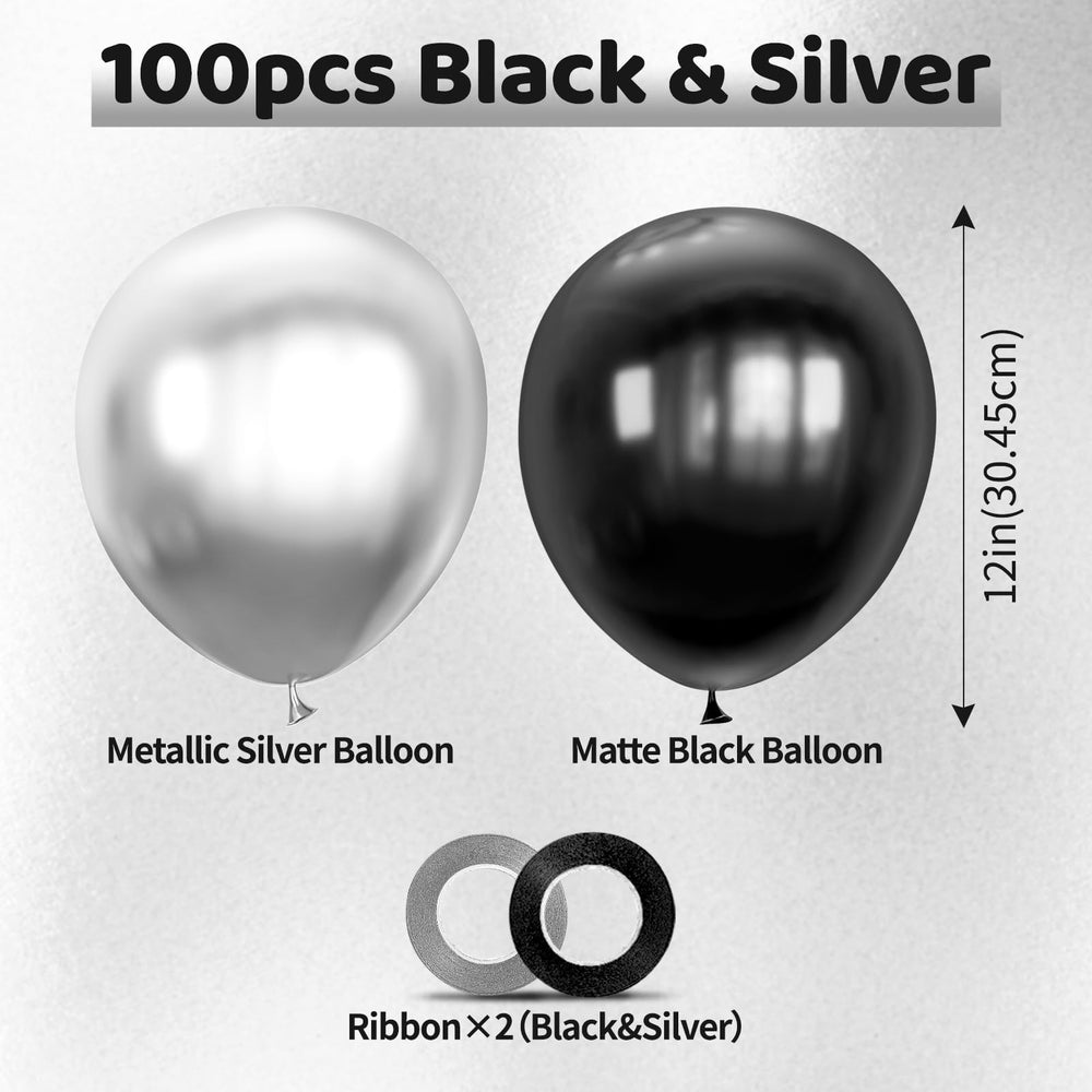 ASIYUHY 12inch black-silver balloons inflated for a bold display.
