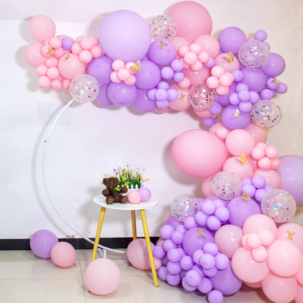ASIYUHY pink-purple balloons for baby shower decor with ribbons