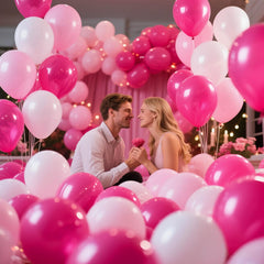 ASIYUHY balloon arch idea using pink and white mix for celebrations.
