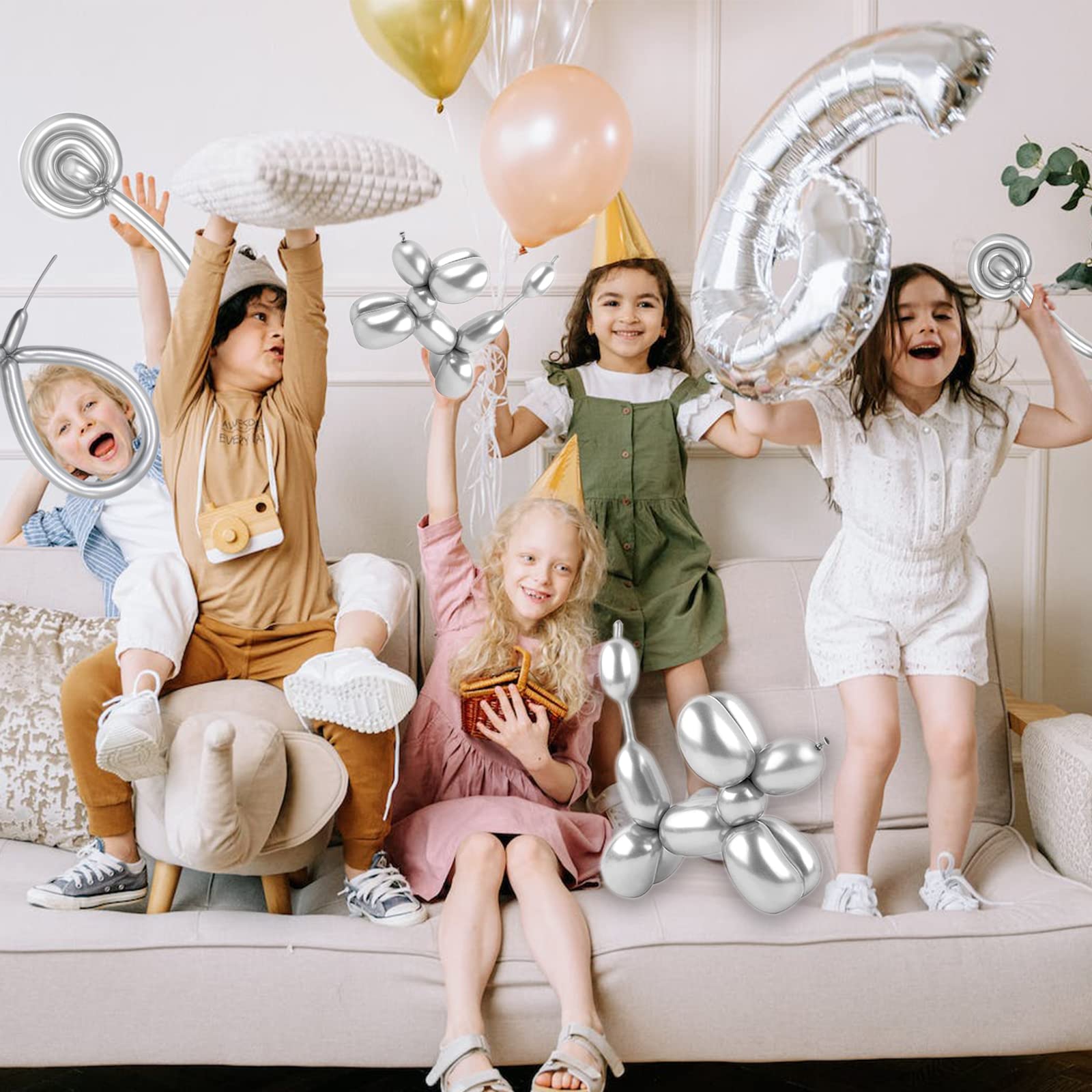 ASIYUHY balloon artistry with silver long balloons enhances visuals.
