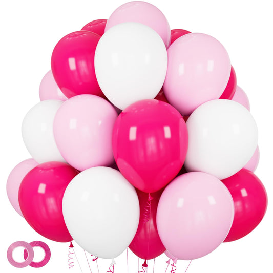 ASIYUHY pink and white balloons close-up, safe latex for kids parties.