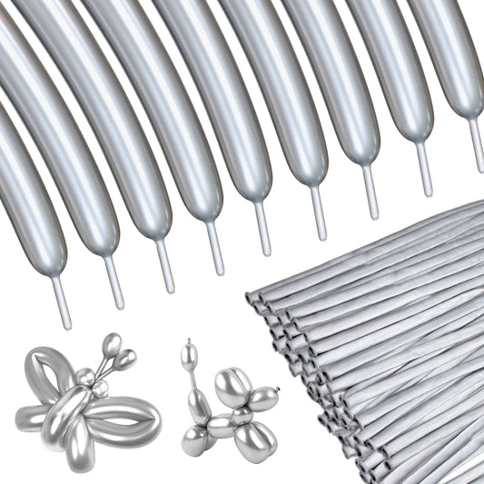 ASIYUHY silver 260 long balloons pack for festive decorating and DIY fun.