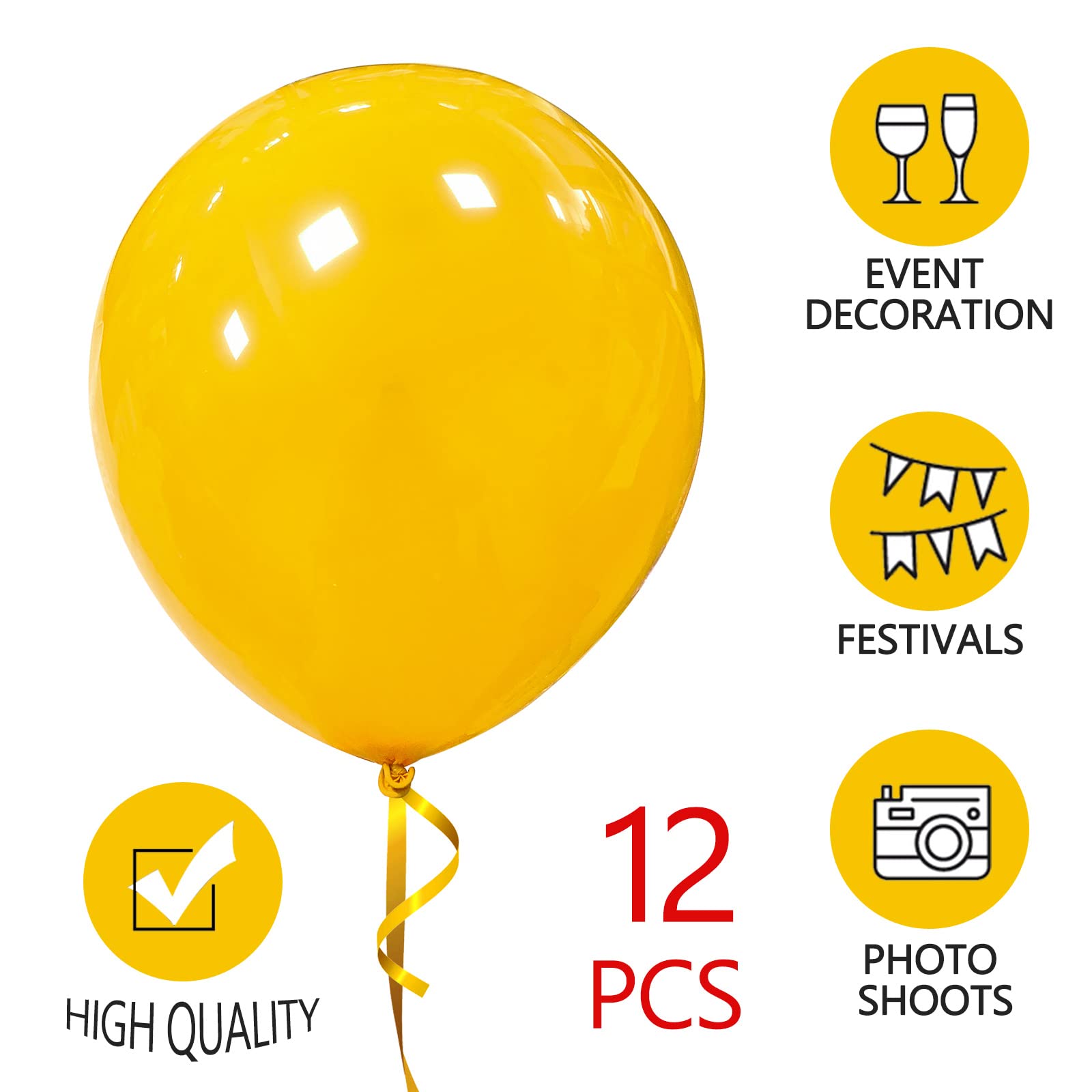 ASIYUHY 12-pack yellow balloons create bold party decorations for large gatherings.