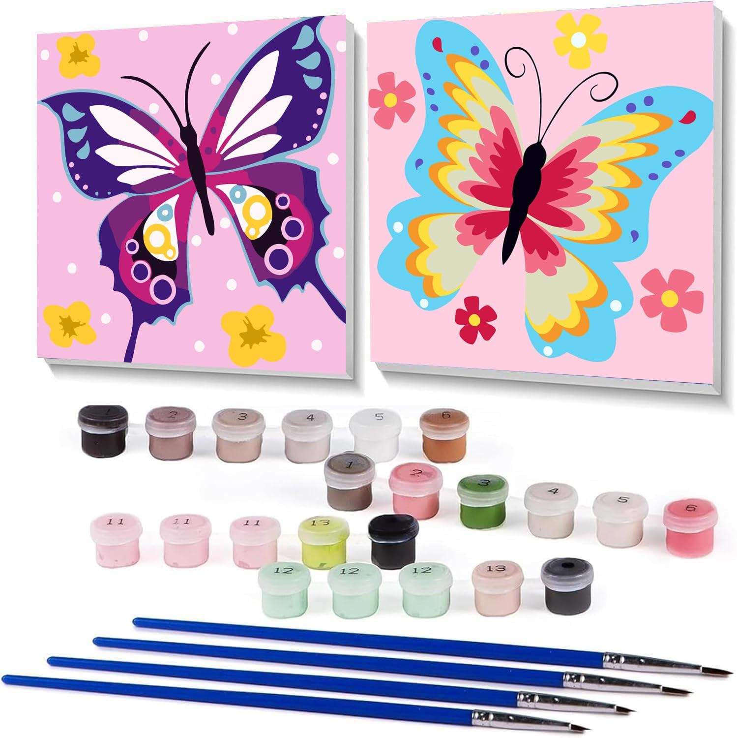 AskKQTX butterfly paint-by-number kit on canvas 8x8, ideal for beginner artists.
