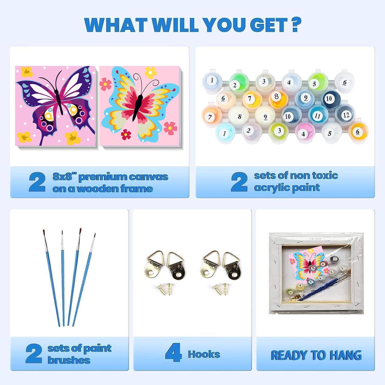 AskKQTX wooden-framed canvas with butterfly design for easy wall display.