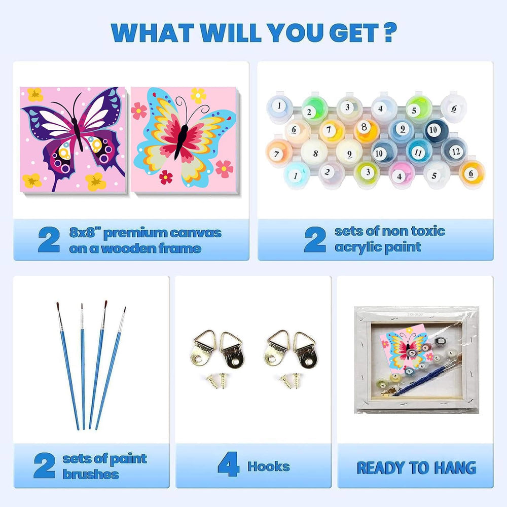 AskKQTX wooden-framed canvas with butterfly design for easy wall display.