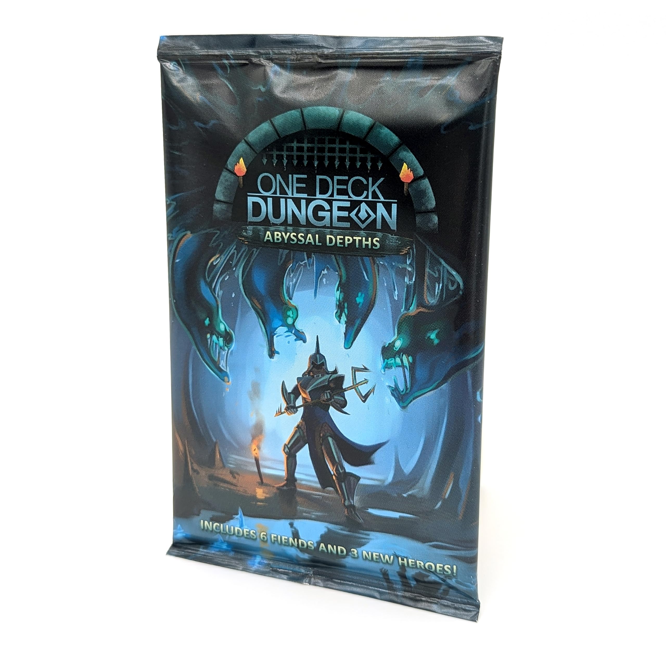 Asmadi Games One Deck Dungeon: Abyssal Depths packaging shows compact, travel-friendly setup.