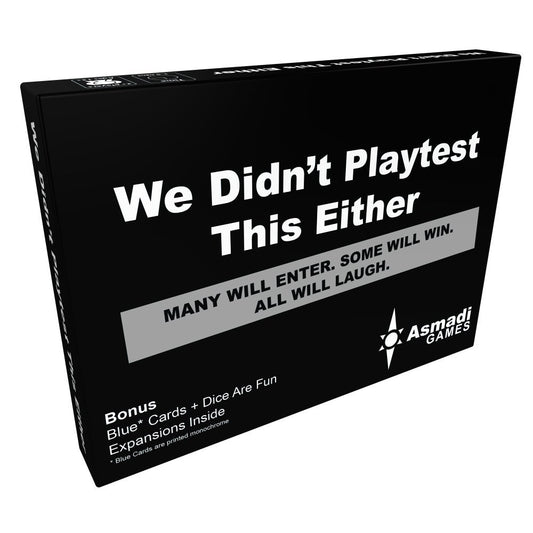 Asmadi Games We Didn't Playtest This Either card game box for easy party play.