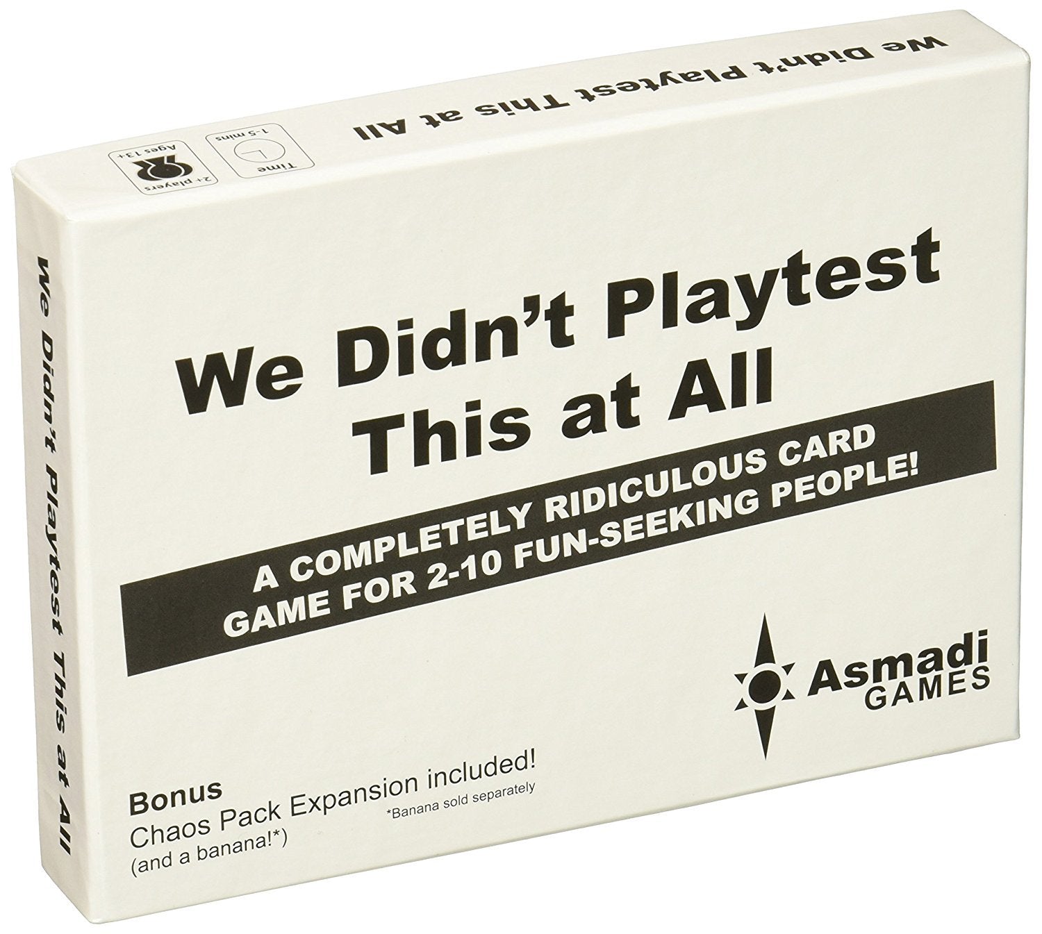 Asmadi Games We Didn't Playtest This at All game box, compact for travel and quick play.