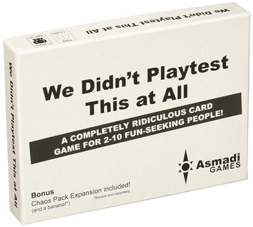 Asmadi Games We Didn't Playtest This at All game box, compact for travel and quick play.