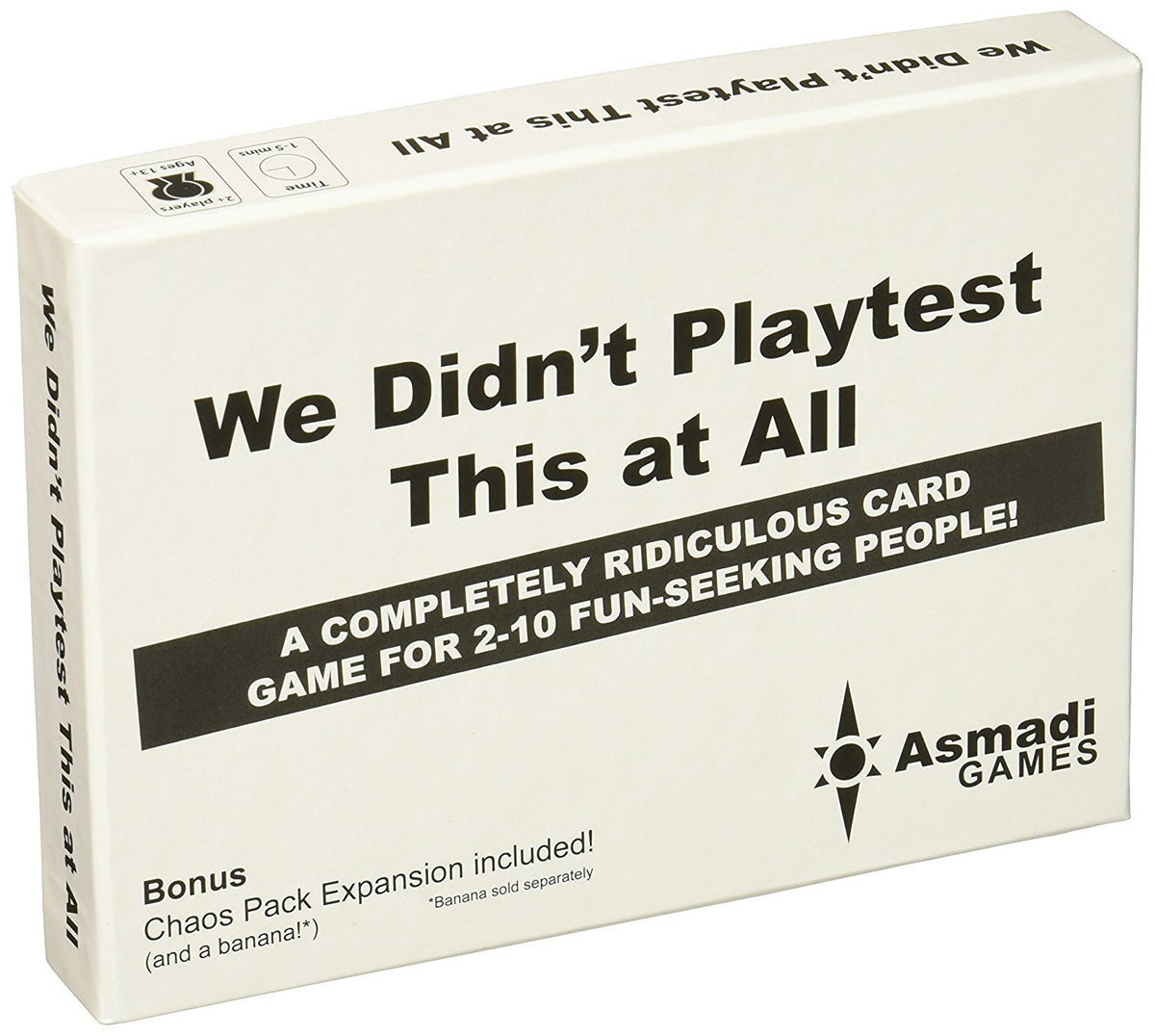 Asmadi Games We Didn't Playtest This at All game box, compact for travel and quick play.