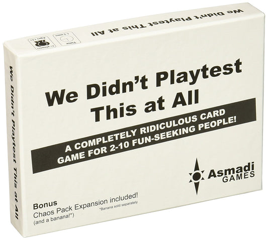 Asmadi Games We Didn't Playtest This at All game box, compact for travel and quick play.
