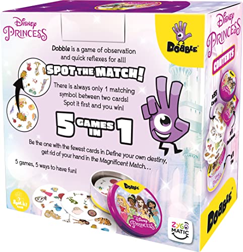 Asmodee Dobble Disney Princess card deck with vibrant artwork for fast matching.