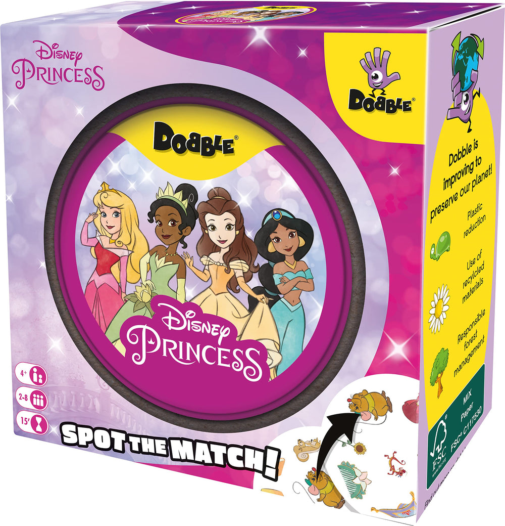 Asmodee Dobble Disney Princess cards vary in sizes to challenge observation.