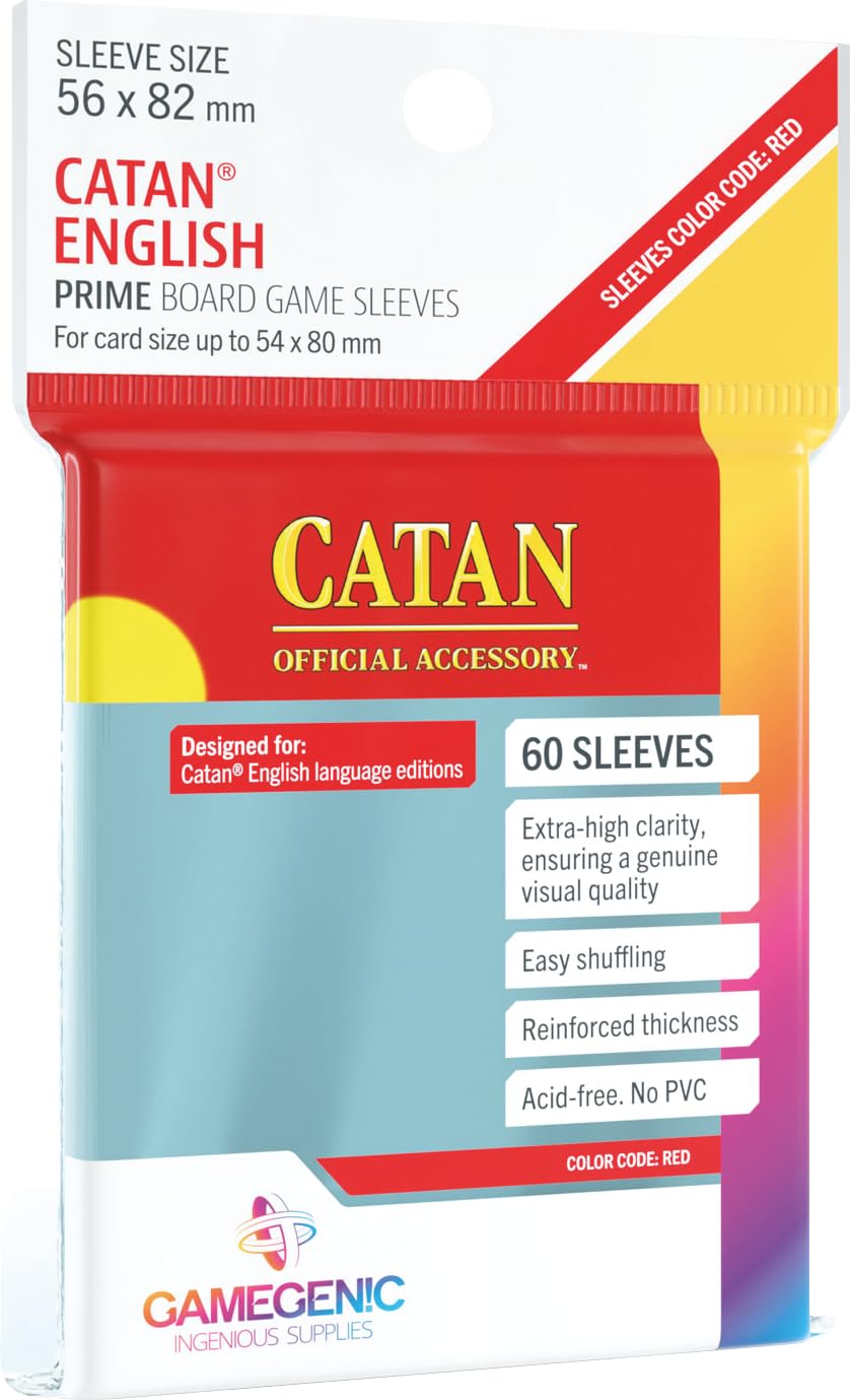 Asmodee Gamegenic GGS10072ML Prime sleeves protect Catan cards with high clarity and color-coded accuracy.