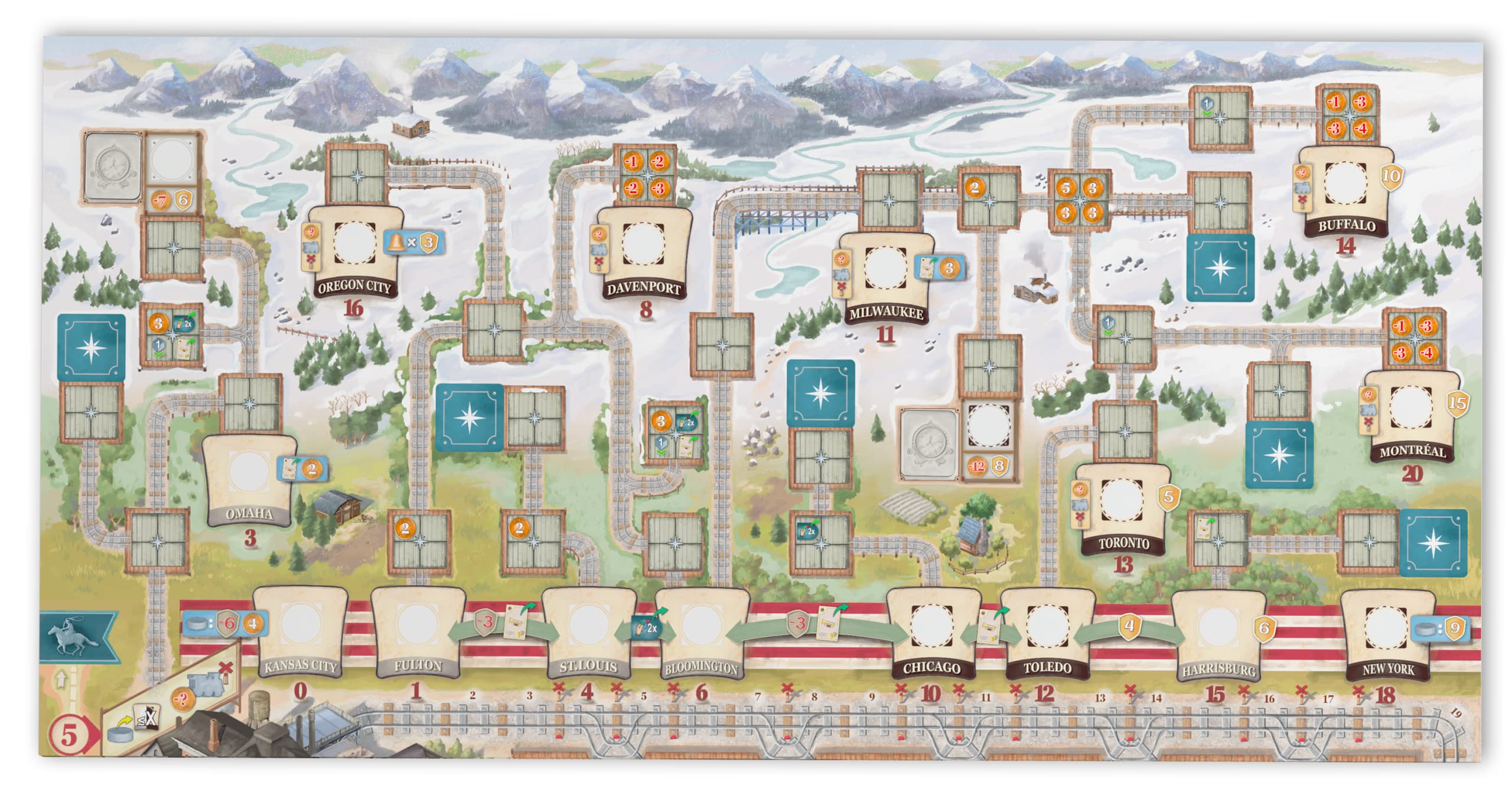Asmodee Rails to the North 2e rail-path extension enables diverse route choices.