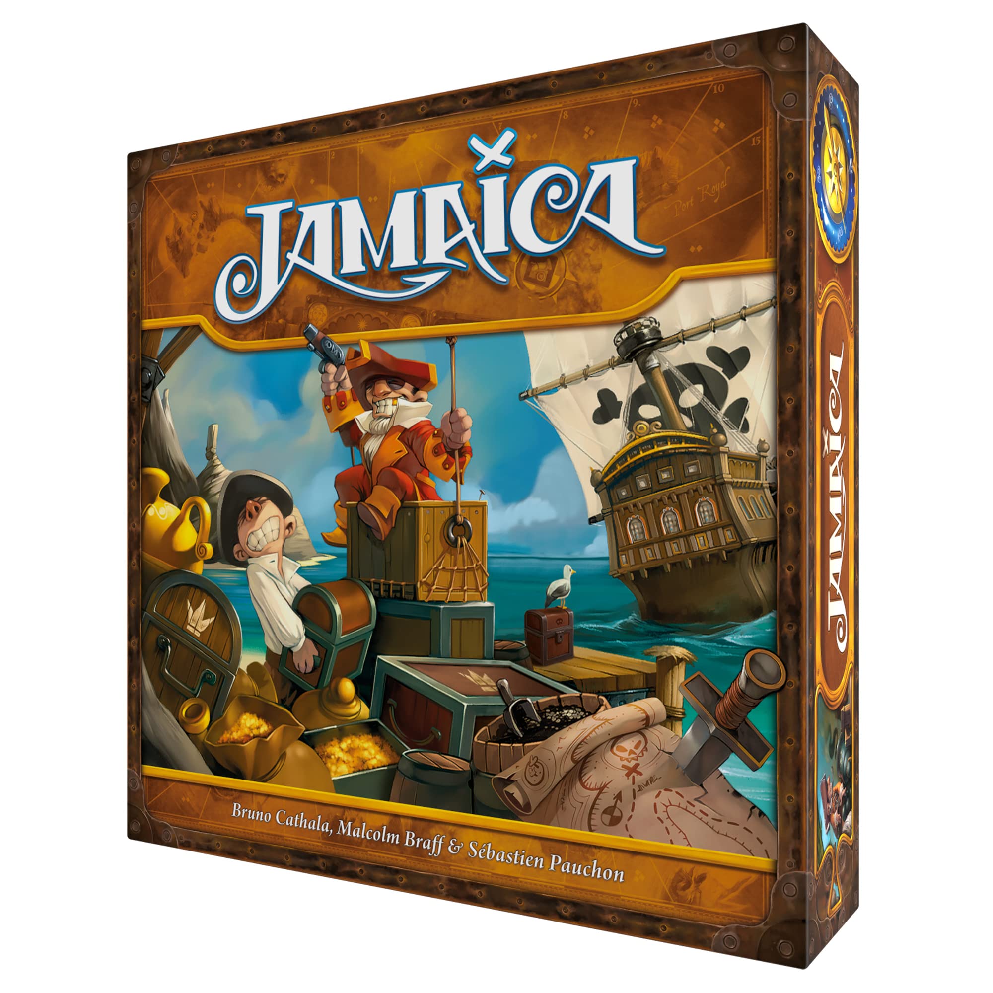 Asmodee Jamaica cover art with bold pirates inviting family game night.