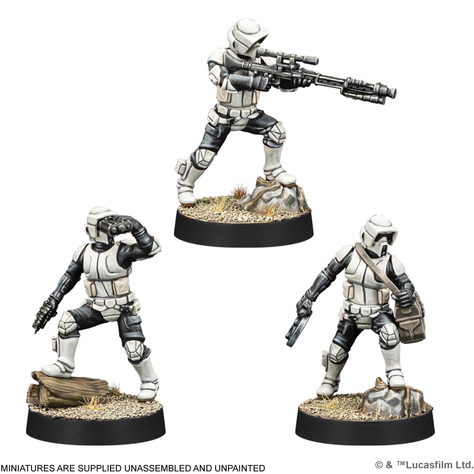 Asmodee Star Wars Legion Scout Troopers include unit cards and upgrades for easy gameplay.