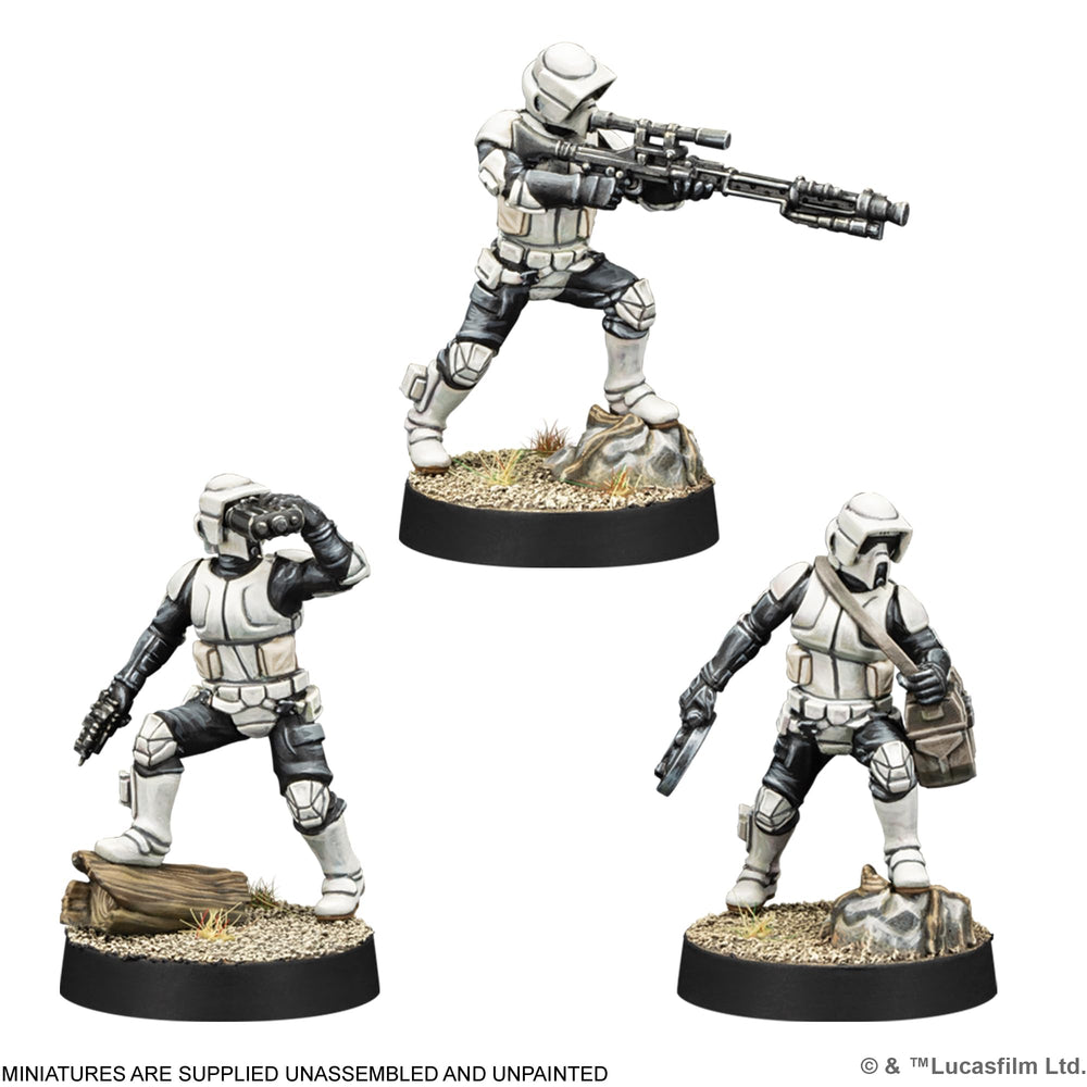 Asmodee Star Wars Legion Scout Troopers include unit cards and upgrades for easy gameplay.