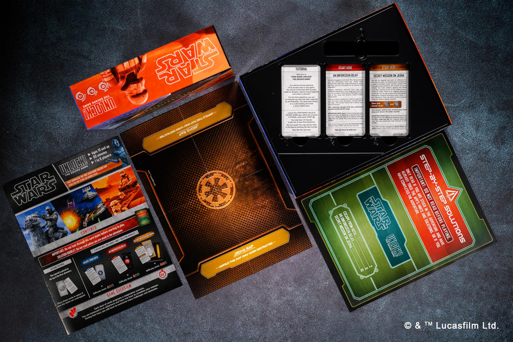 Asmodee Star Wars Unlock Jedha infiltration depicts Imperial spy intrigue.
