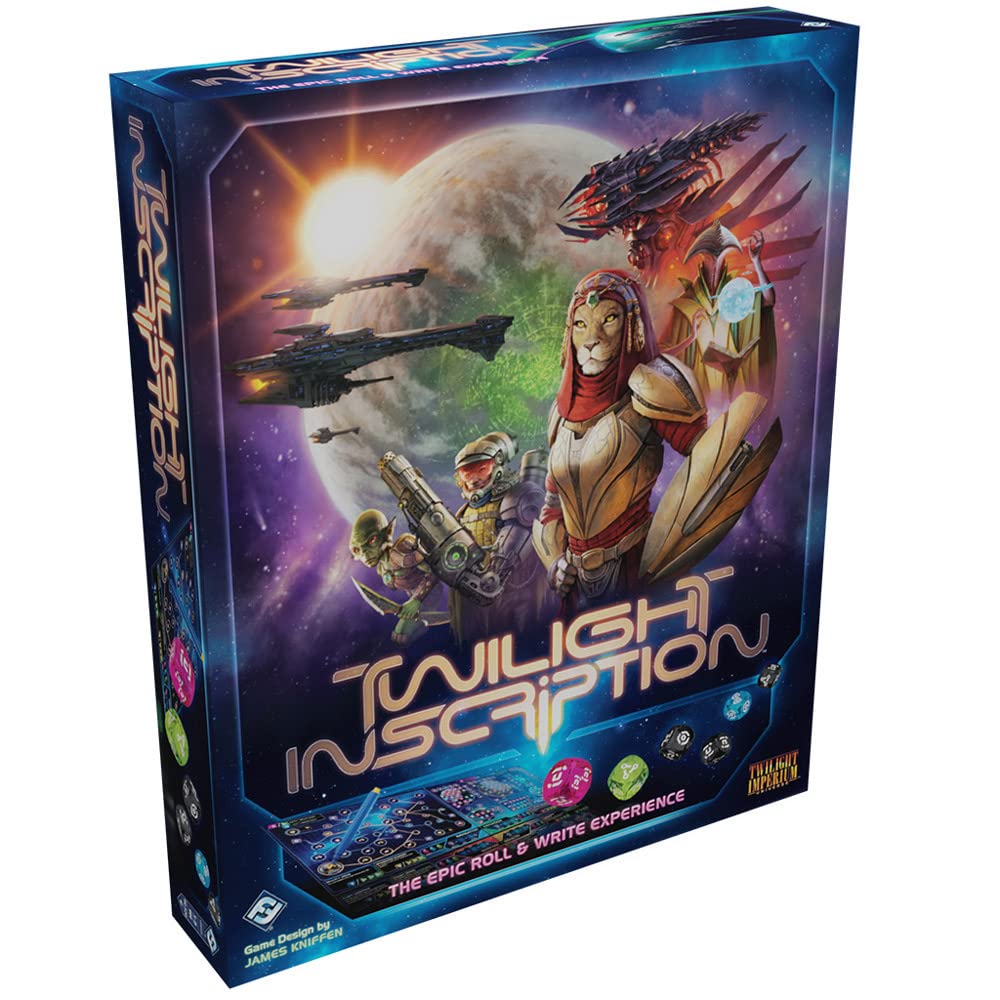 Asmodee Twilight Inscription box front with components for quick setup and play.