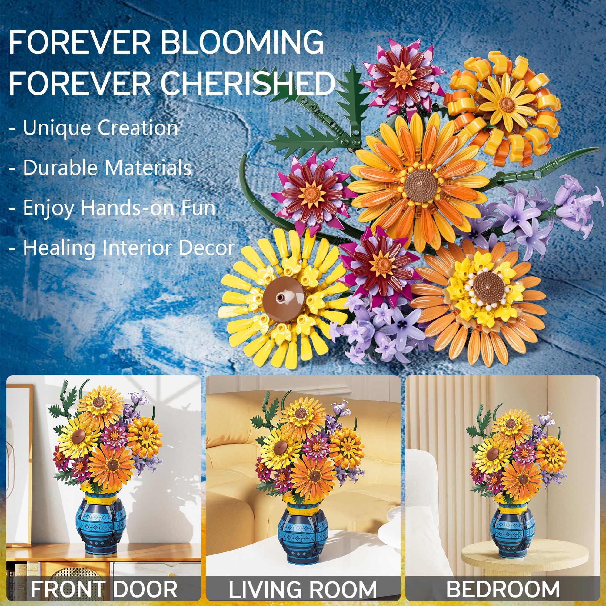 Asoulin DIY flower decor for home and office spaces using the sunflower kit.